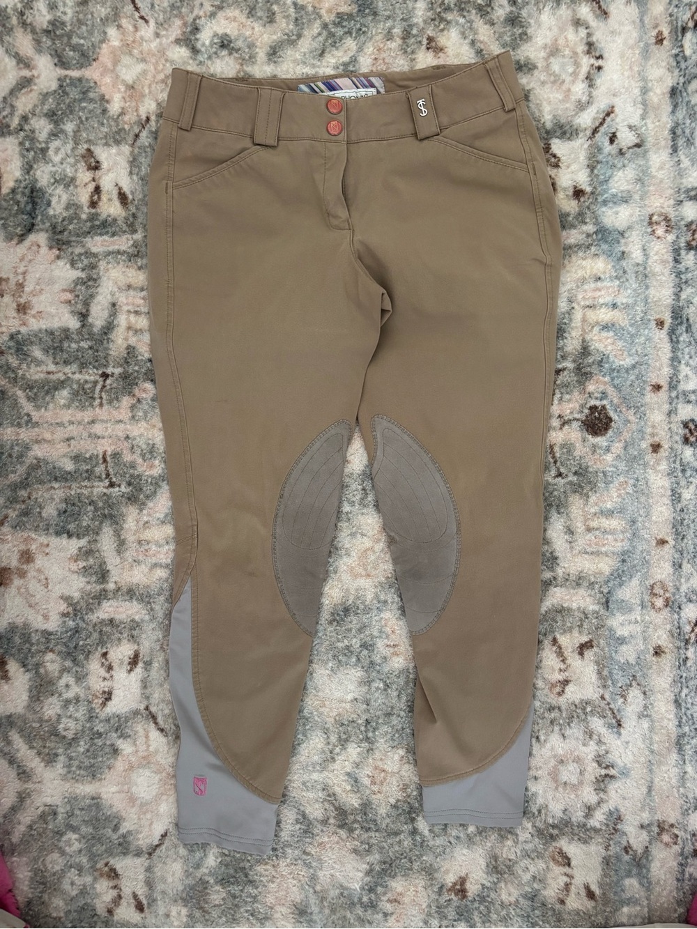 Womens Tan Riding Breeches with Gray Knee Patches